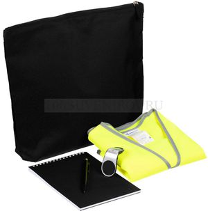 Фото Дорожный набор со светоотражающим жилетом Safe and Sound L (в органайзере-косметичке (блокнот, ручка, магнитный держатель для телефона) 