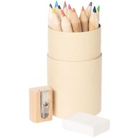 Набор цветных карандашей Pencilvania Tube Plus с точилкой и ластиком в тубусе, 12 шт., крафт. Предусмотрено нанесение логотипа.
