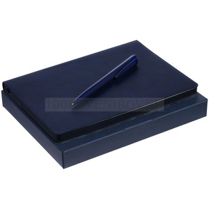 Фото Велком-набор для сотрудника FREDO: недатированный ежедневник, ручка в коробке, синий. Предусмотрено нанесение логотипа. 