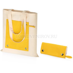 Фото Складная хлопковая сумка для шопинга GROSS с карманом, 180 г/м2, макс.нагрузка 10 кг., 35 х 42см, ручки 2,5 х 60 см. (натуральный, желтый)