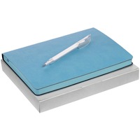 Велком-набор для сотрудника FREDO: недатированный ежедневник, ручка в коробке, голубой. Предусмотрено нанесение логотипа.