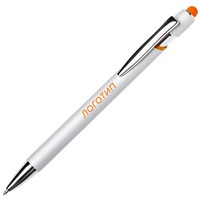 Ручка-стилус металлическая шариковая Sway Monochrome с цветной зеркальной гравировкой, d1 х 14,5 см, серебристый/оранжевый