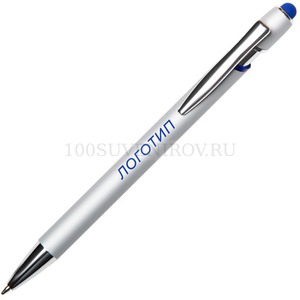 Фото Ручка-стилус металлическая шариковая Sway Monochrome с цветной зеркальной гравировкой, d1 х 14,5 см (серебристый, темно-синий)