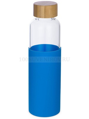 Фото Герметичная стеклянная бутылка для воды REFINE в силиконовом чехле, 500 мл., d4,8 х d6,7 х 23,6 см. Нанесение логотипа предусмотрено на бутылку, на чехо (прозрачный, голубой, натуральный)