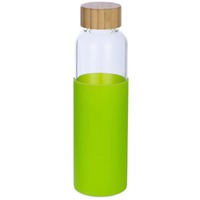 Герметичная стеклянная бутылка для воды REFINE в силиконовом чехле, 500 мл., d4,8 х d6,7 х 23,6 см. Нанесение логотипа предусмотрено на бутылку, на чехо, прозрачный, зеленое яблоко, натуральный