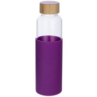 Герметичная стеклянная бутылка для воды REFINE в силиконовом чехле, 500 мл., d4,8 х d6,7 х 23,6 см. Нанесение логотипа предусмотрено на бутылку, на чехо, прозрачный, фиолетовый, натуральный