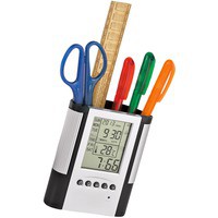 Подставка под ручки с часами, календарем и термометром и аналоговый гигрометр