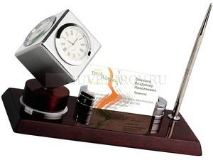 Фото Домашняя цифровая метеостанция «Фолкнер»: часы с термометром и гигрометром, ручка, подставка под визитки