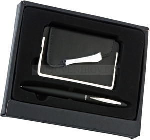 Фото Черный набор: визитница, ручка для лазерной гравировки